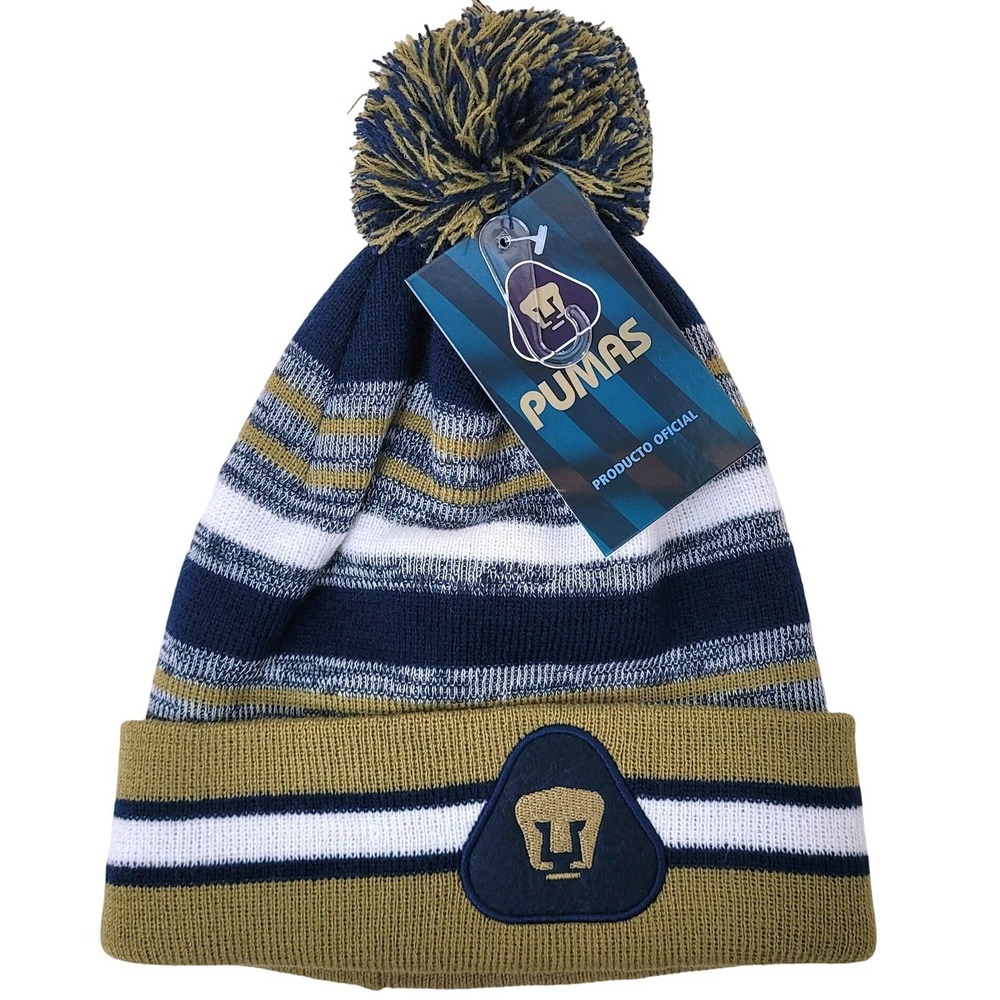 Pumas UNAM Official Navy Gold Pom Knit Beanie Hat Liga MX Futbol Soccer NWT‎